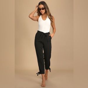 Lulu’s “Sebastian” Black paper bag pants with tie hem, high waist, size small